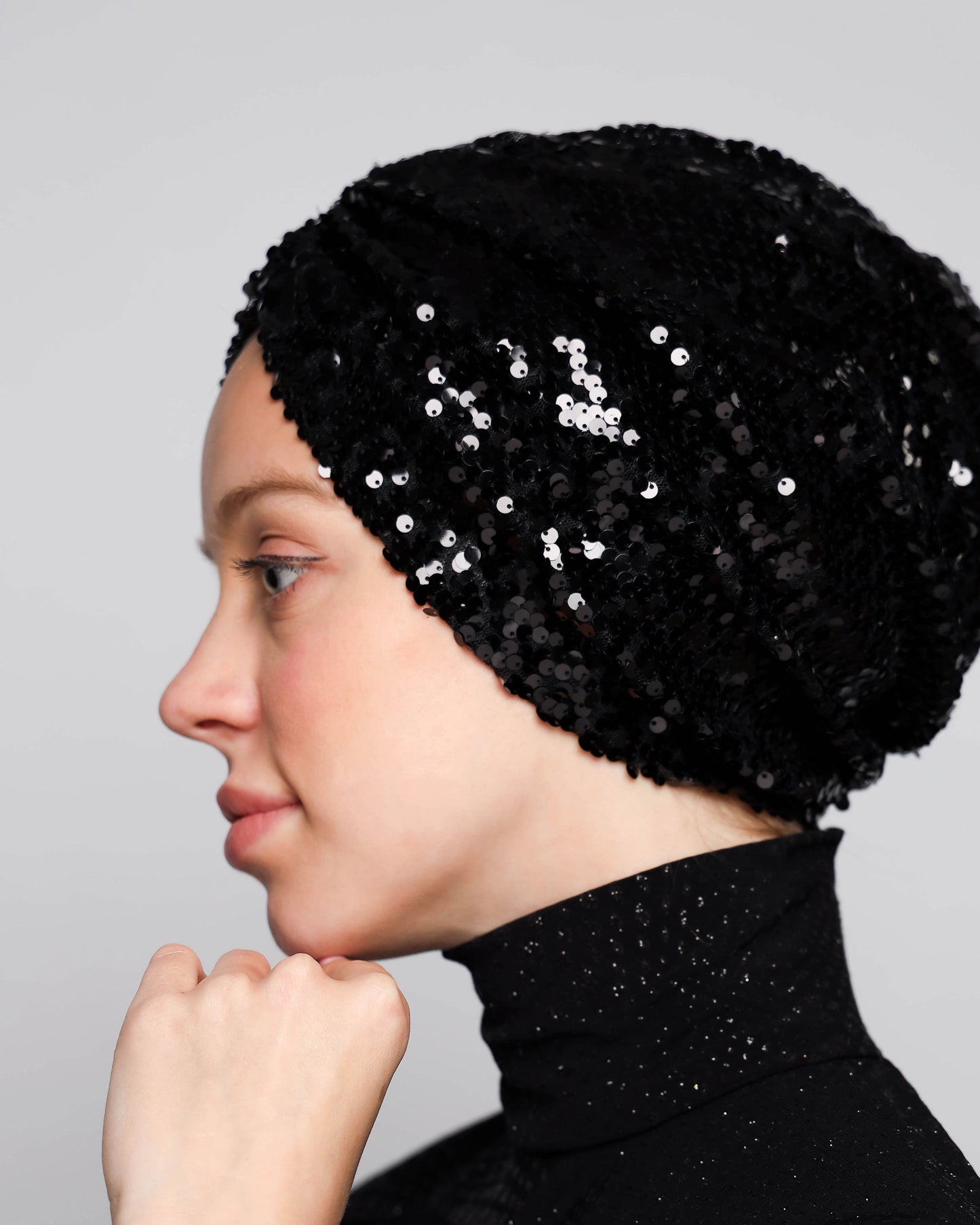 Black Sequin Gathering Turban