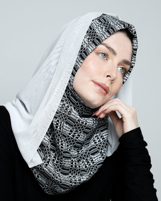 BW with Hoodie Ready-made Hijab