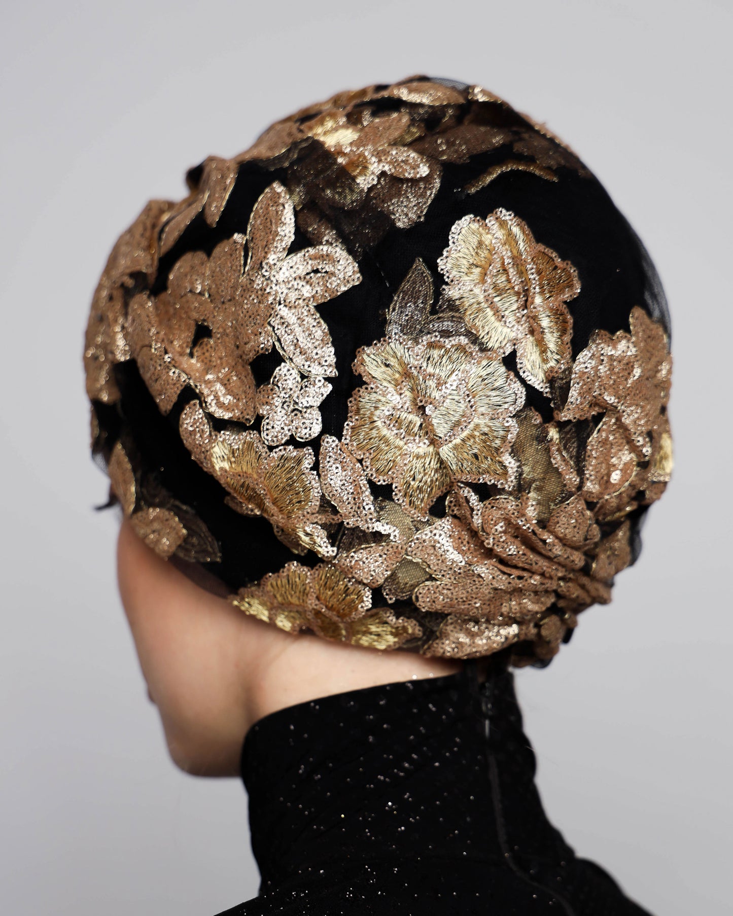 Gold Sequined Flower Turban
