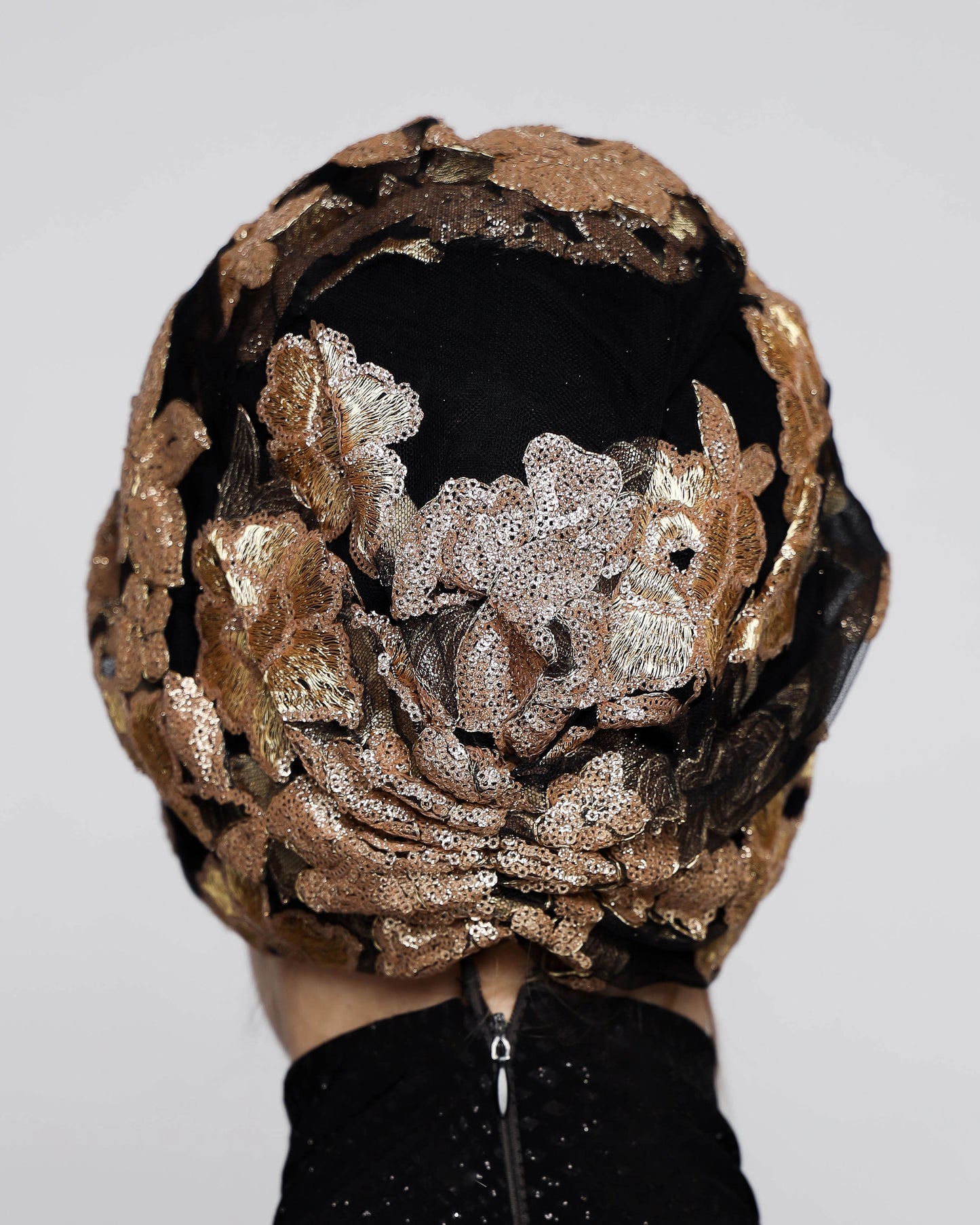 Gold Sequined Flower Turban