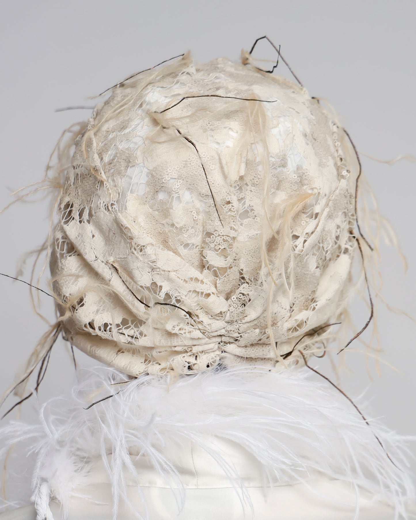 Bridal Feathery Sequined Lace Turban