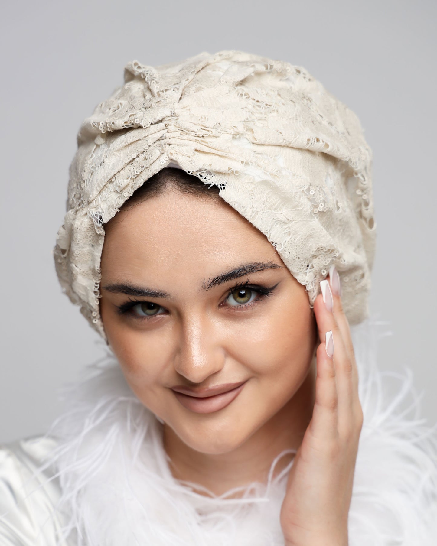 Bridal Sequined Lace Turban