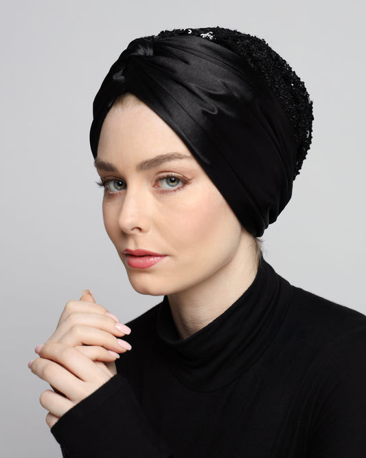 Glam Black Satin Turban