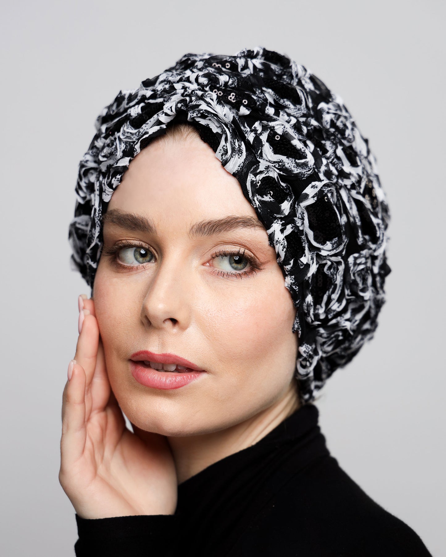 Black & White Sequin Turban