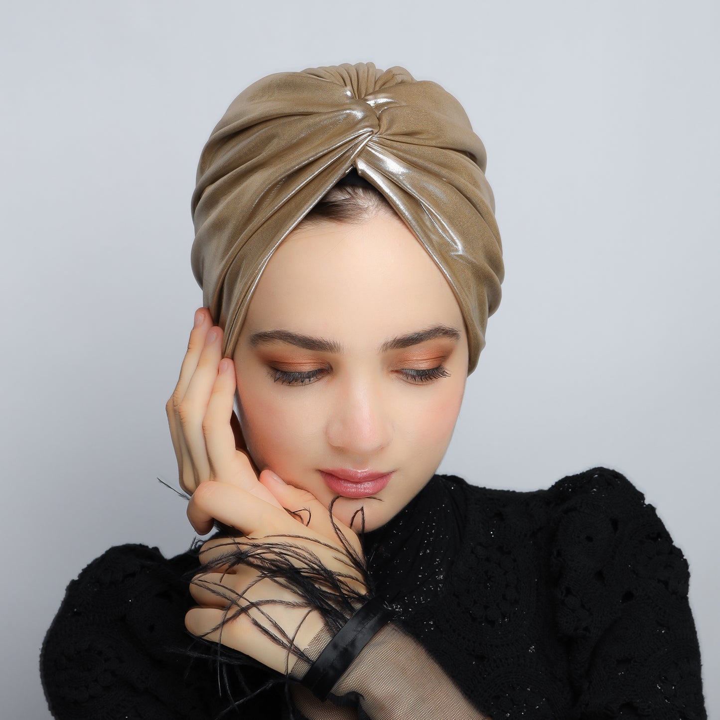 Metallic lame` twisted lines turban