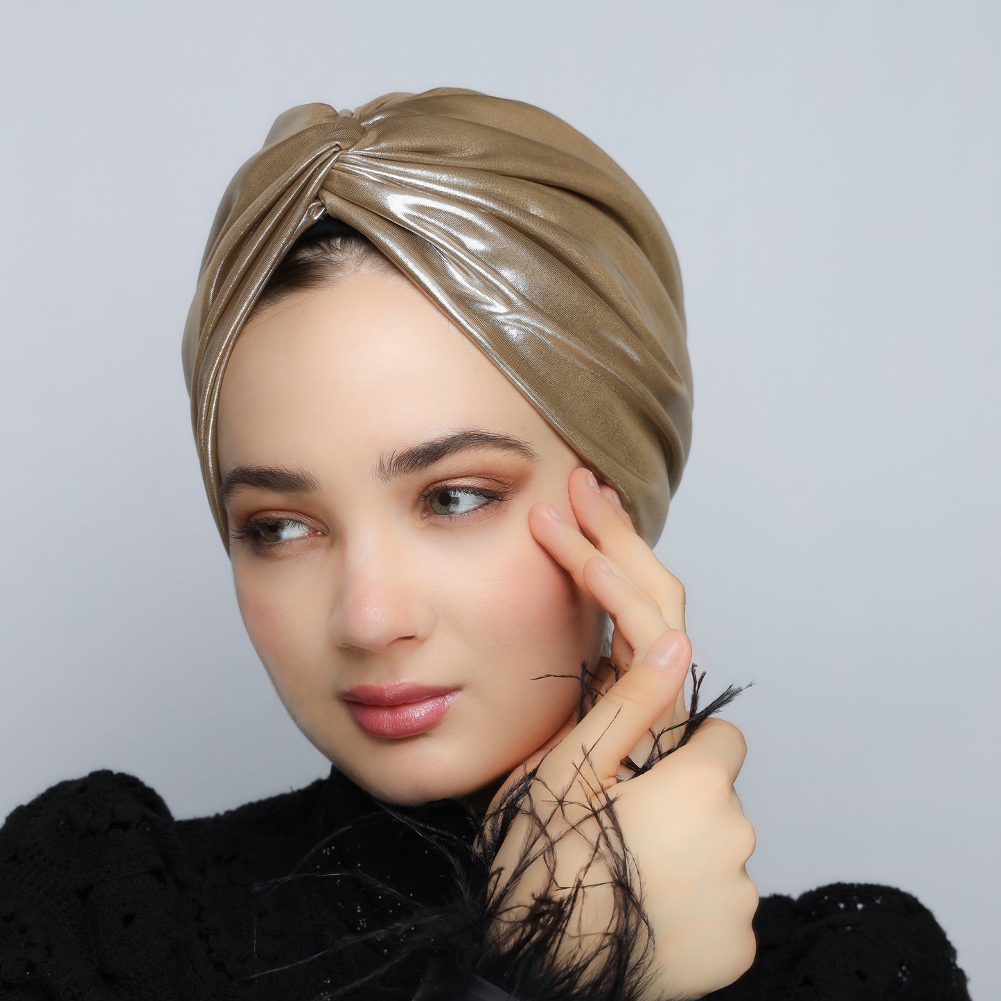 Metallic lame` twisted lines turban