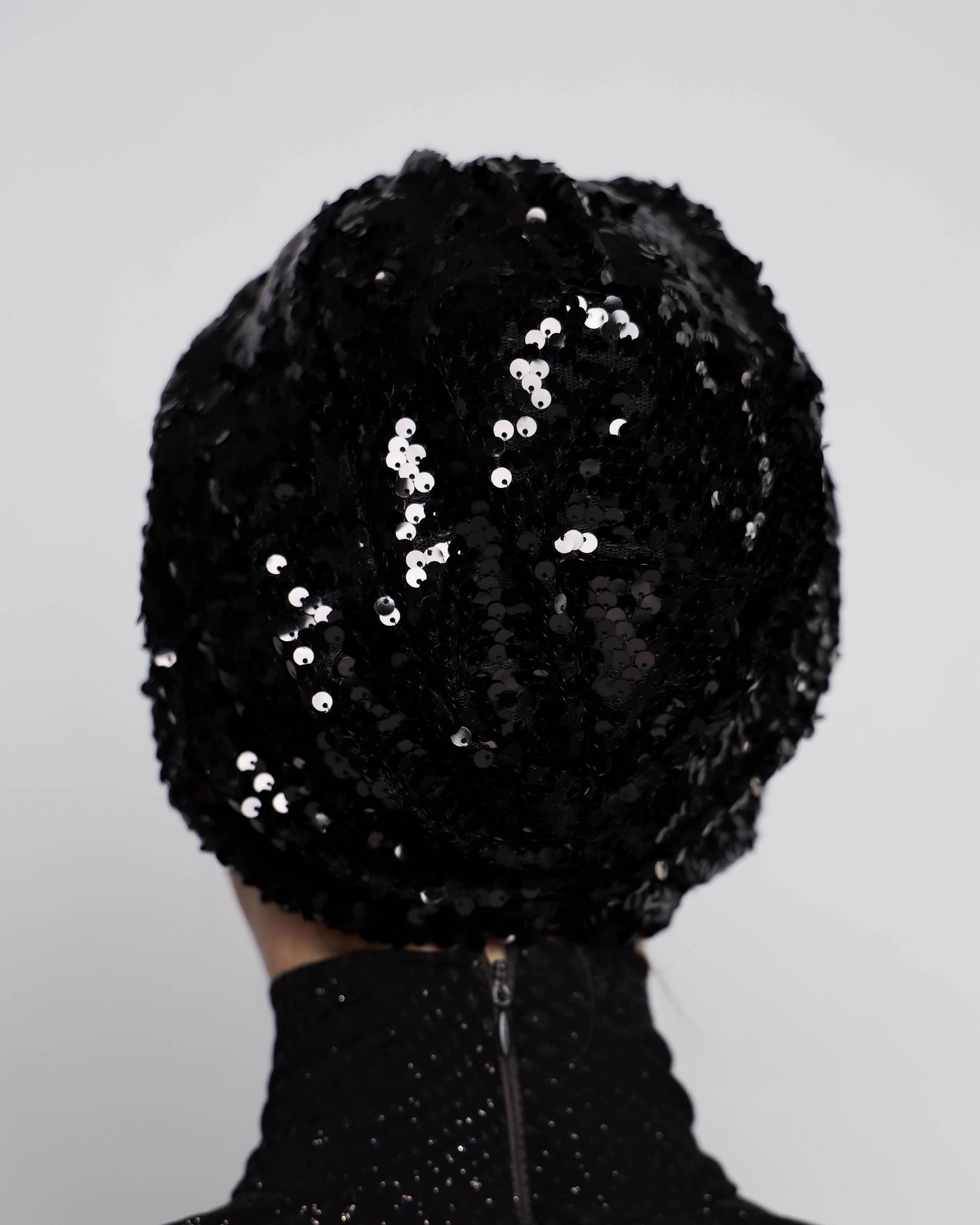 Black Sequin Gathering Turban