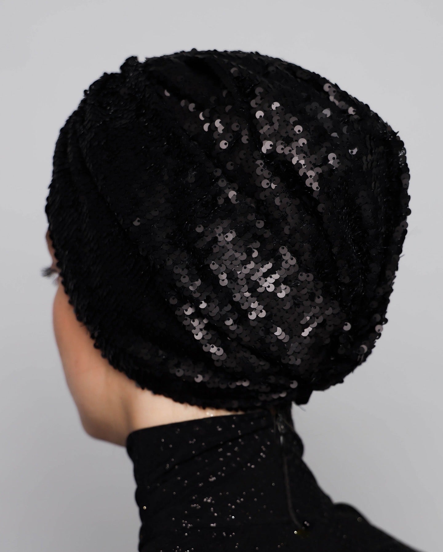 Black Sequin Gathering Turban (Matt)