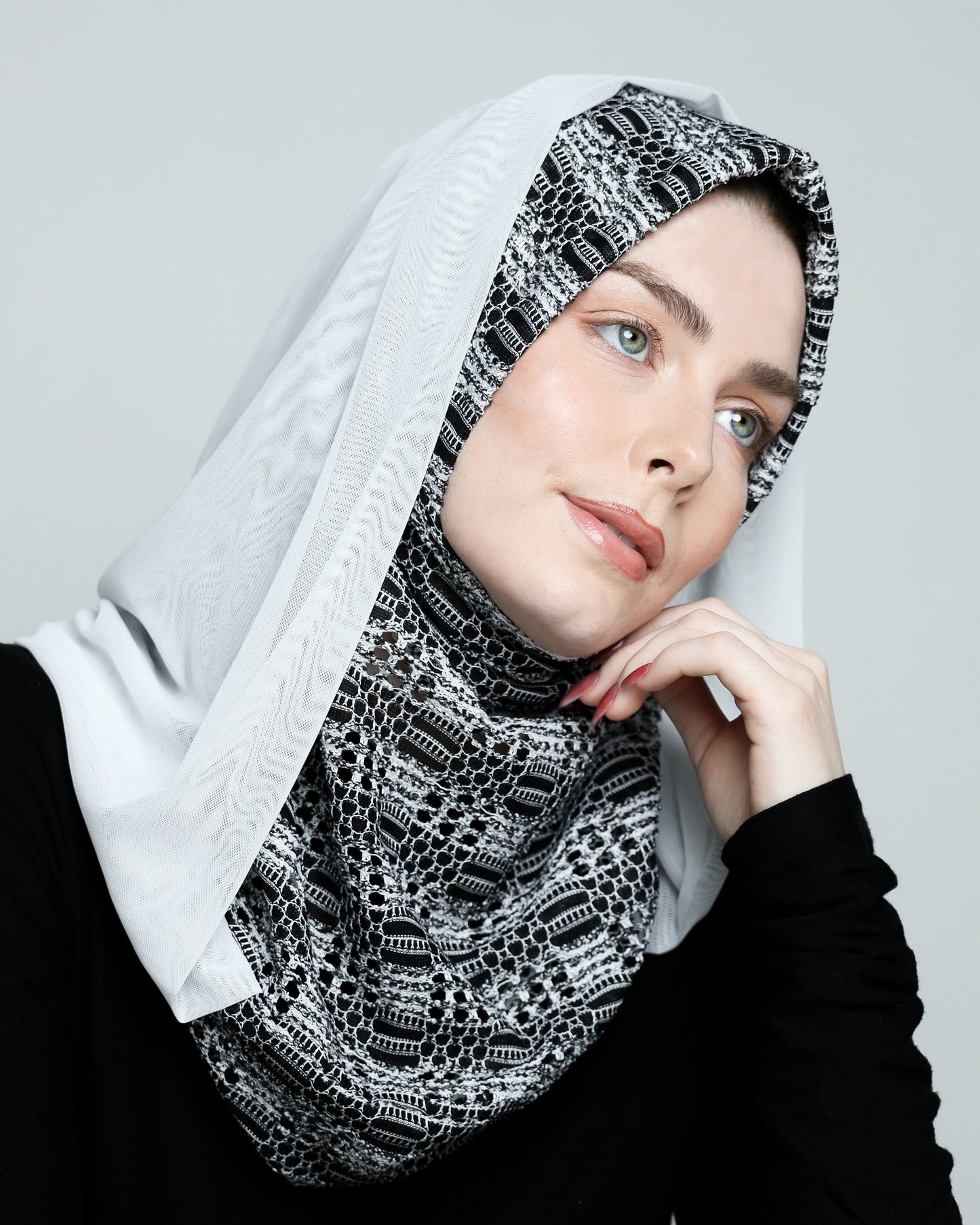 BW with Hoodie  Ready-made Hijab