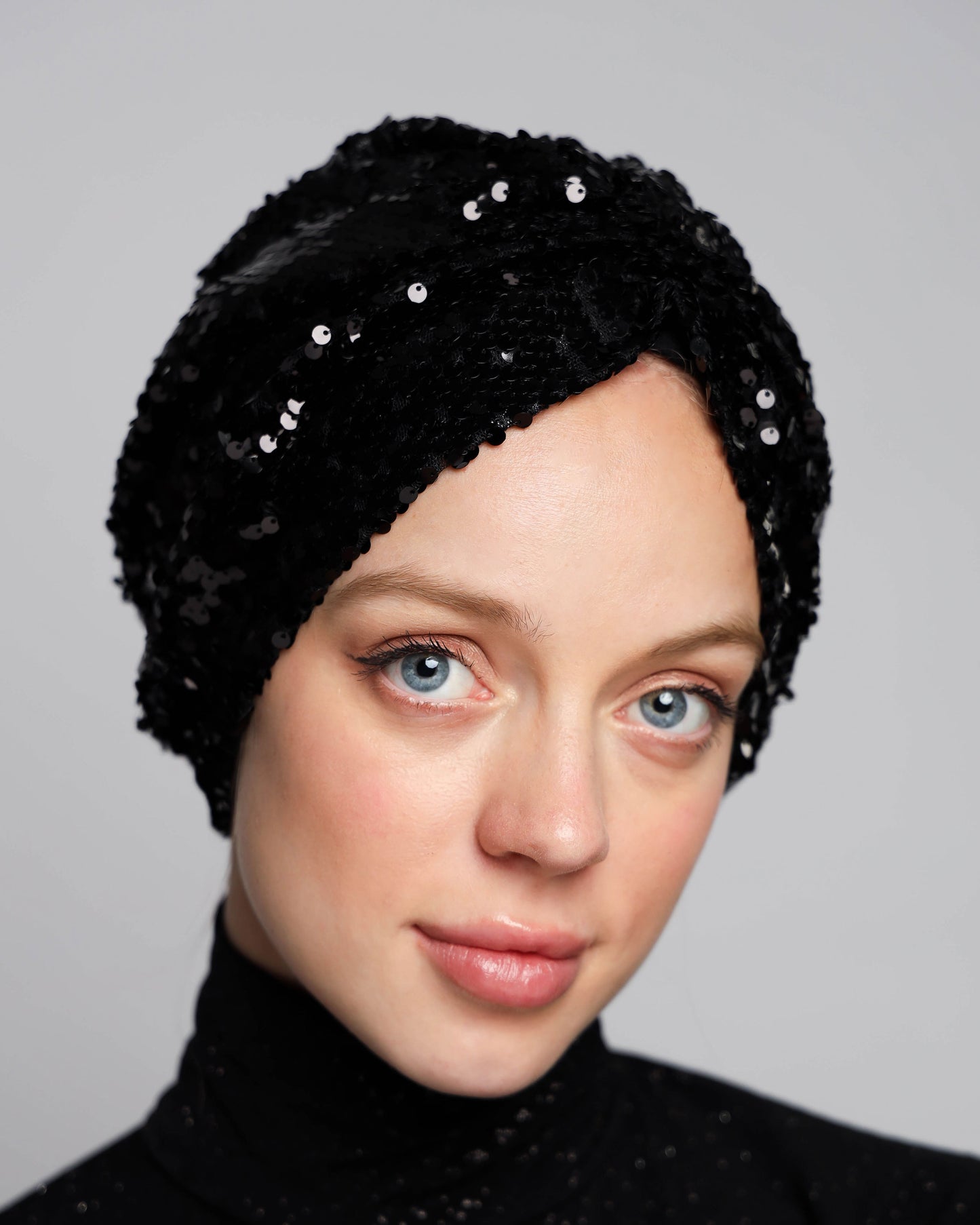 Black Sequin Gathering Turban