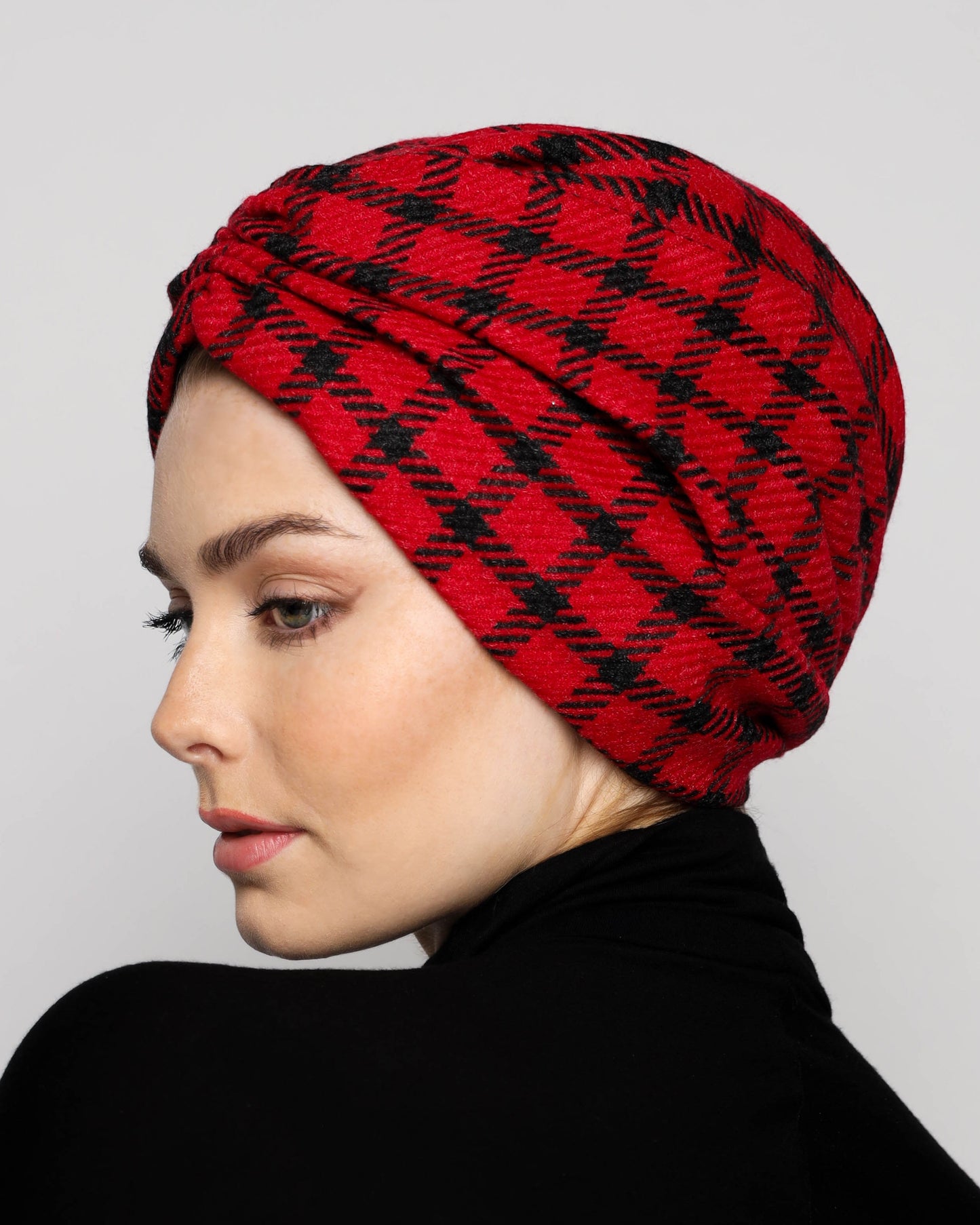 Wool plaid Gathering Turban