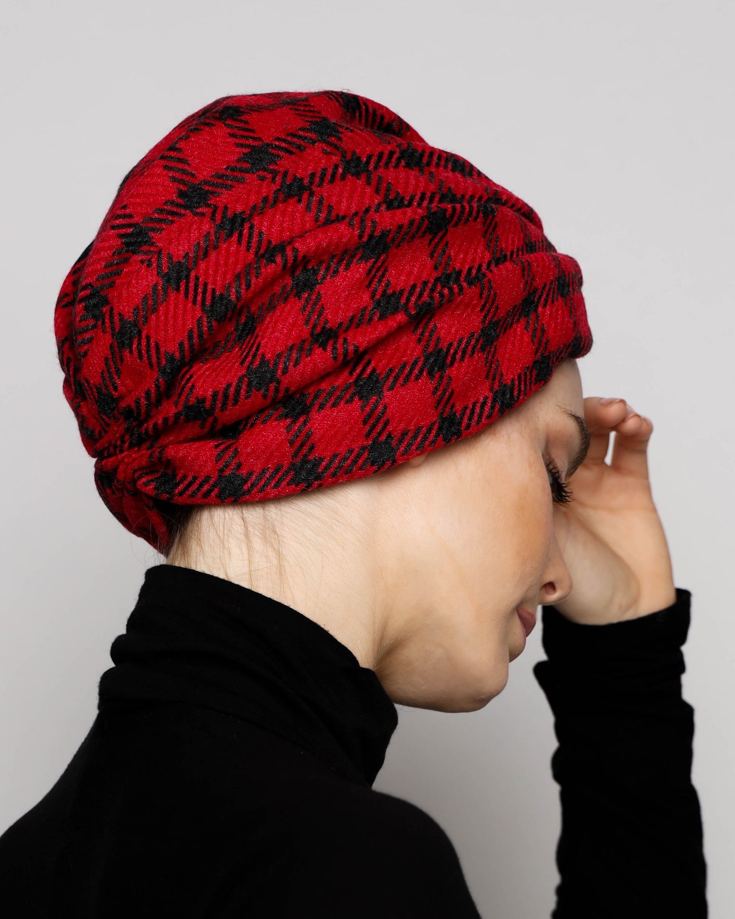 Wool plaid Gathering Turban