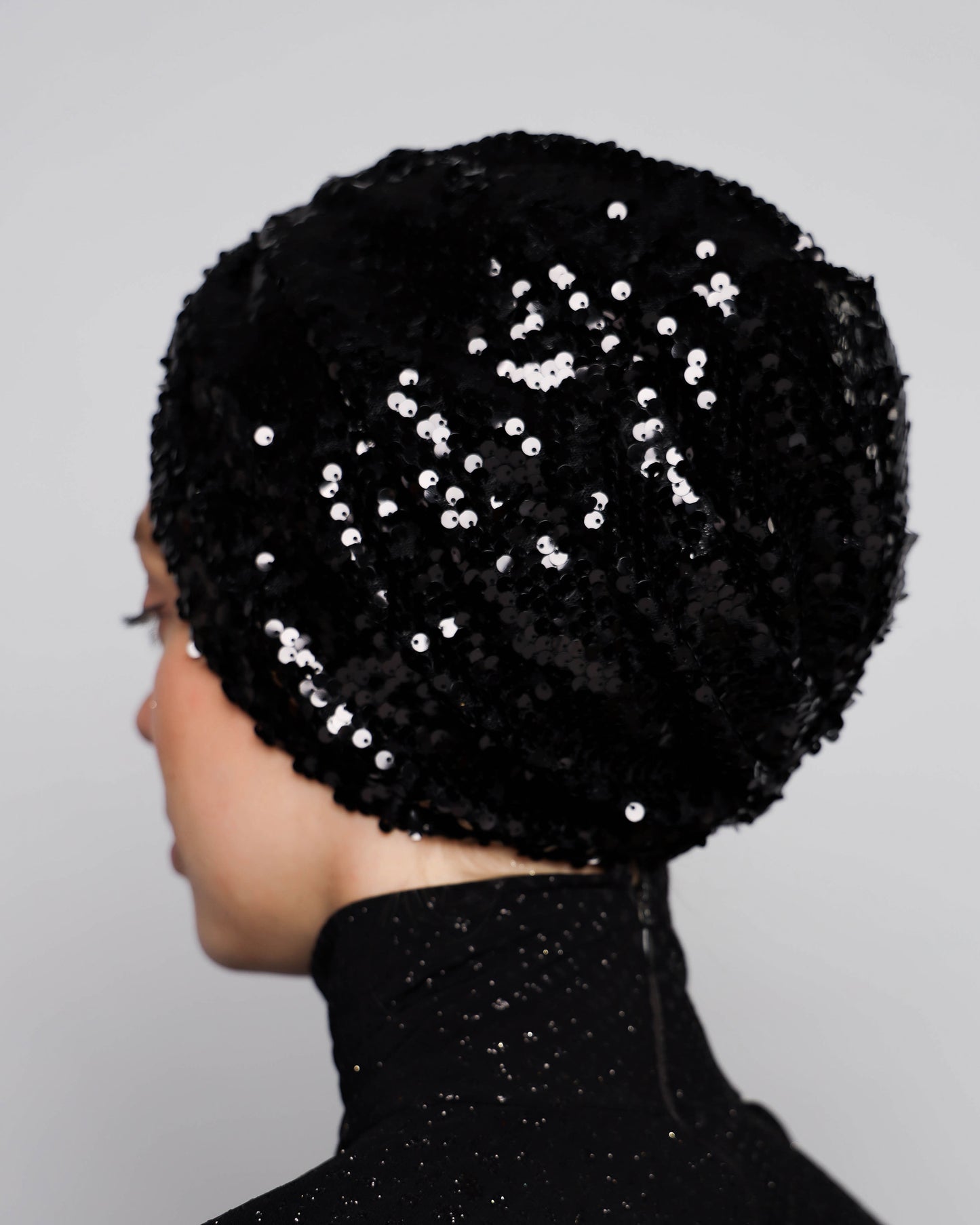Black Sequin Gathering Turban