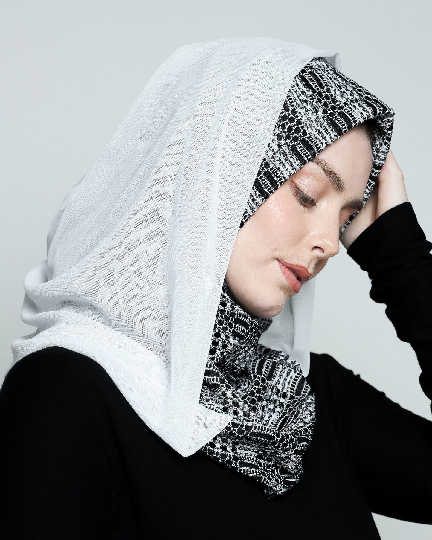 BW with Hoodie  Ready-made Hijab