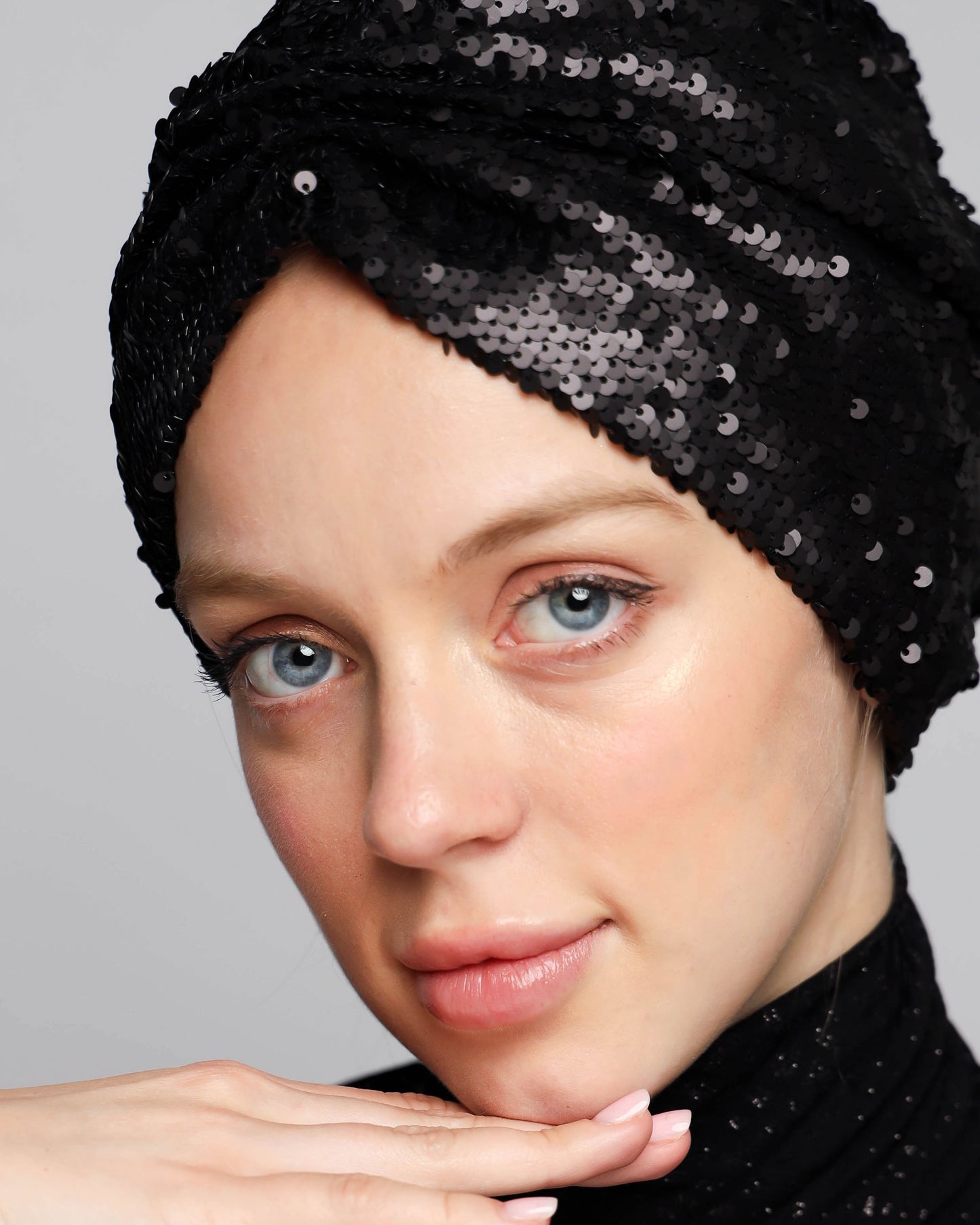 Black Sequin Gathering Turban (Matt)