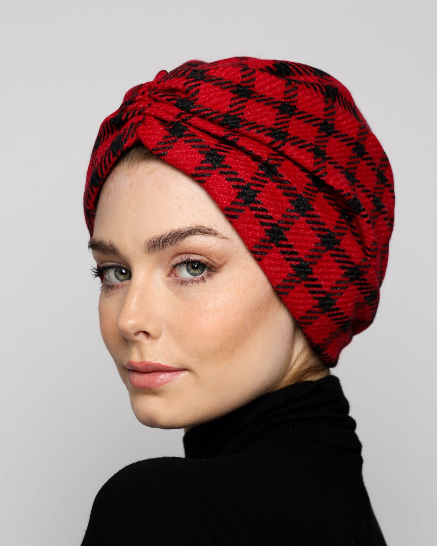 Wool plaid Gathering Turban