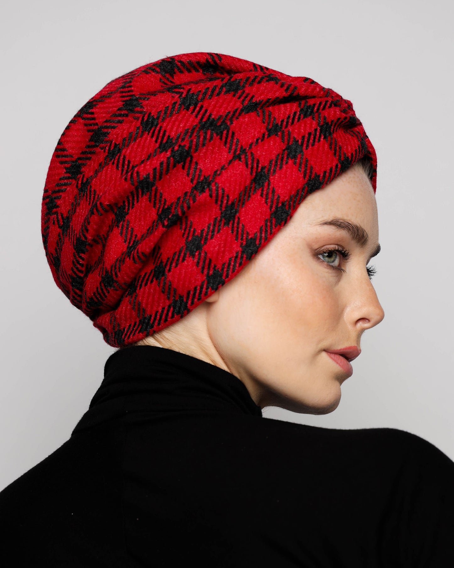 Wool plaid Gathering Turban