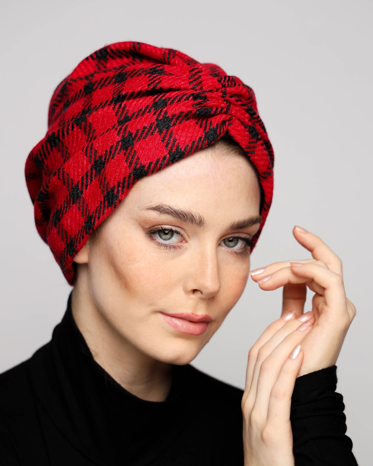 Wool plaid Gathering Turban