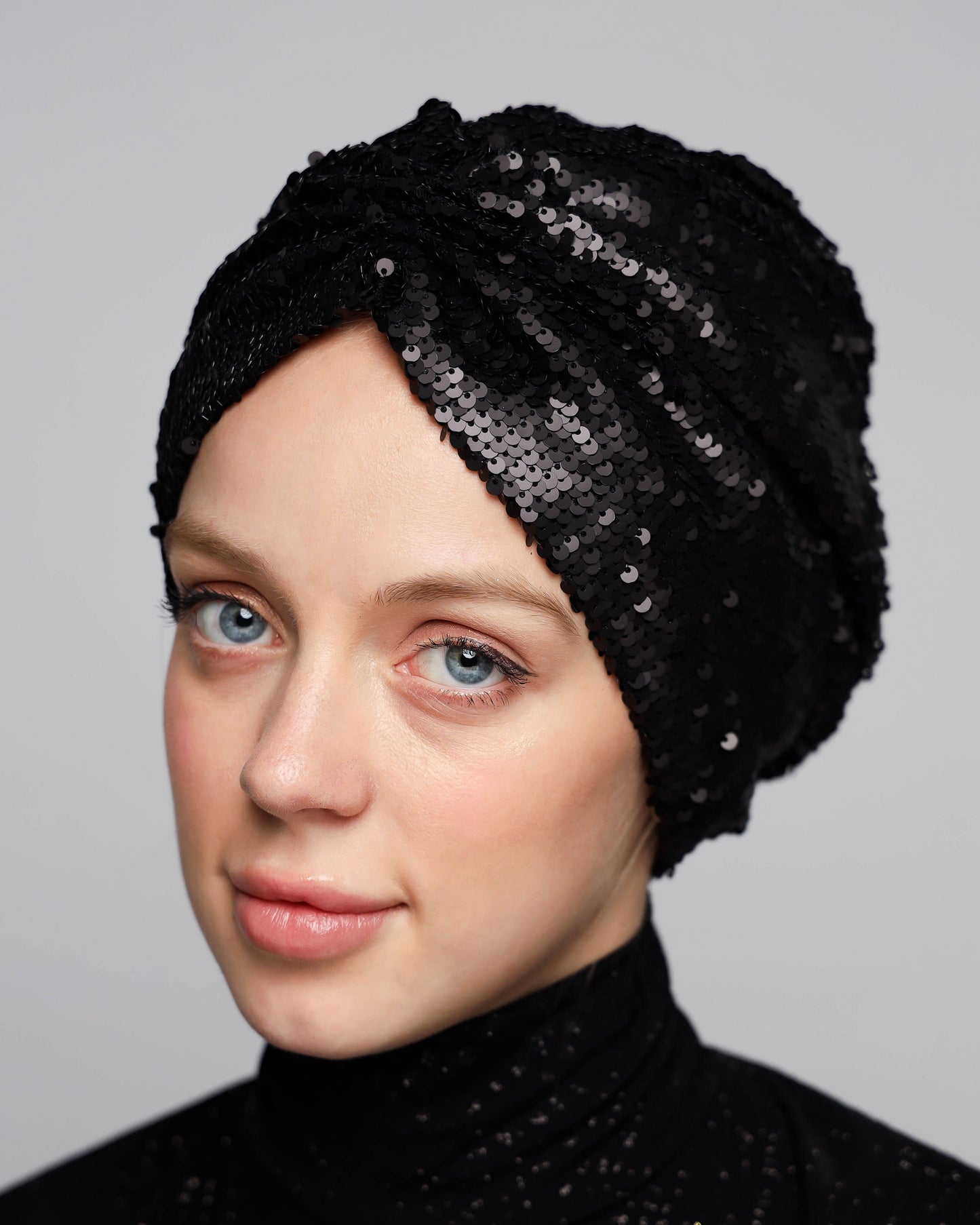 Black Sequin Gathering Turban (Matt)