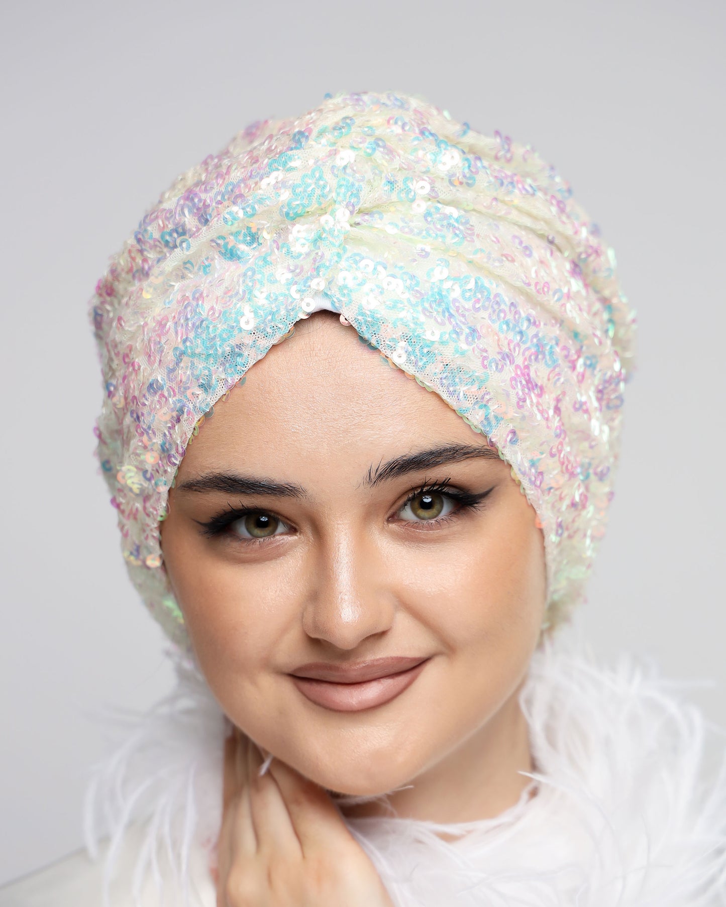Bridal Rainbow Sequin Turban