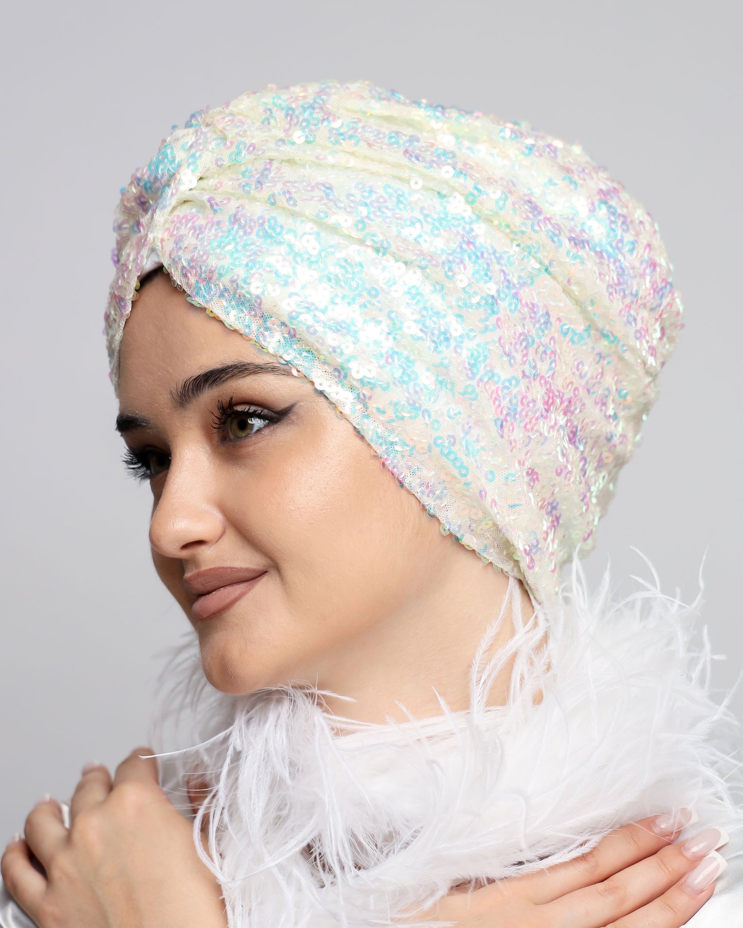 Bridal Rainbow Sequin Turban