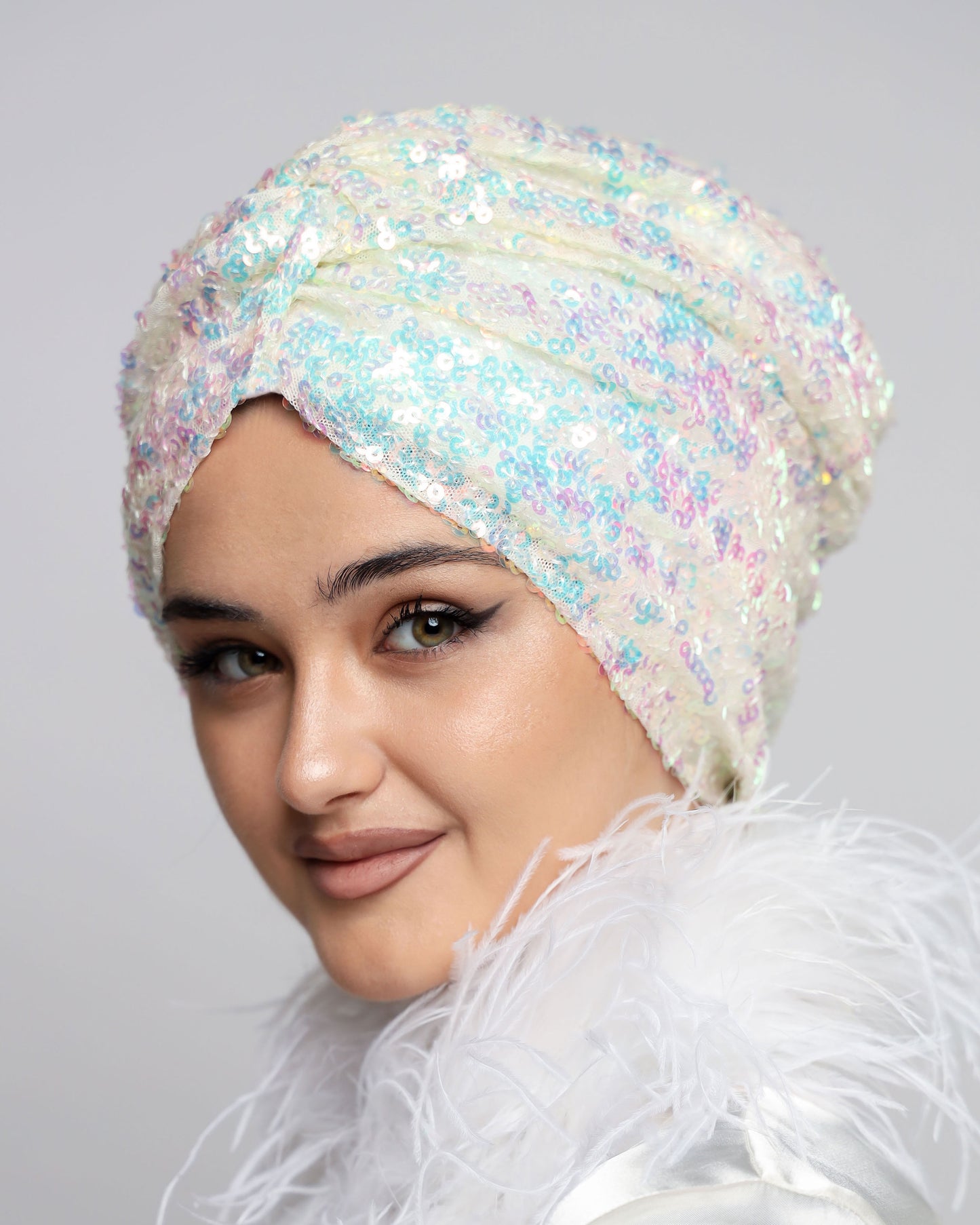 Bridal Rainbow Sequin Turban