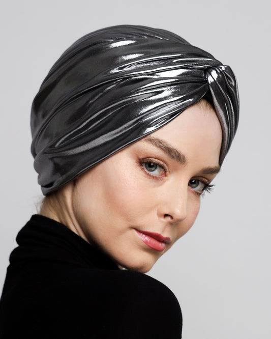 Metallic lame` twisted lines turban