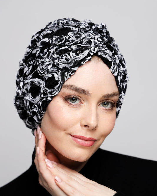 Black & White Sequin Turban