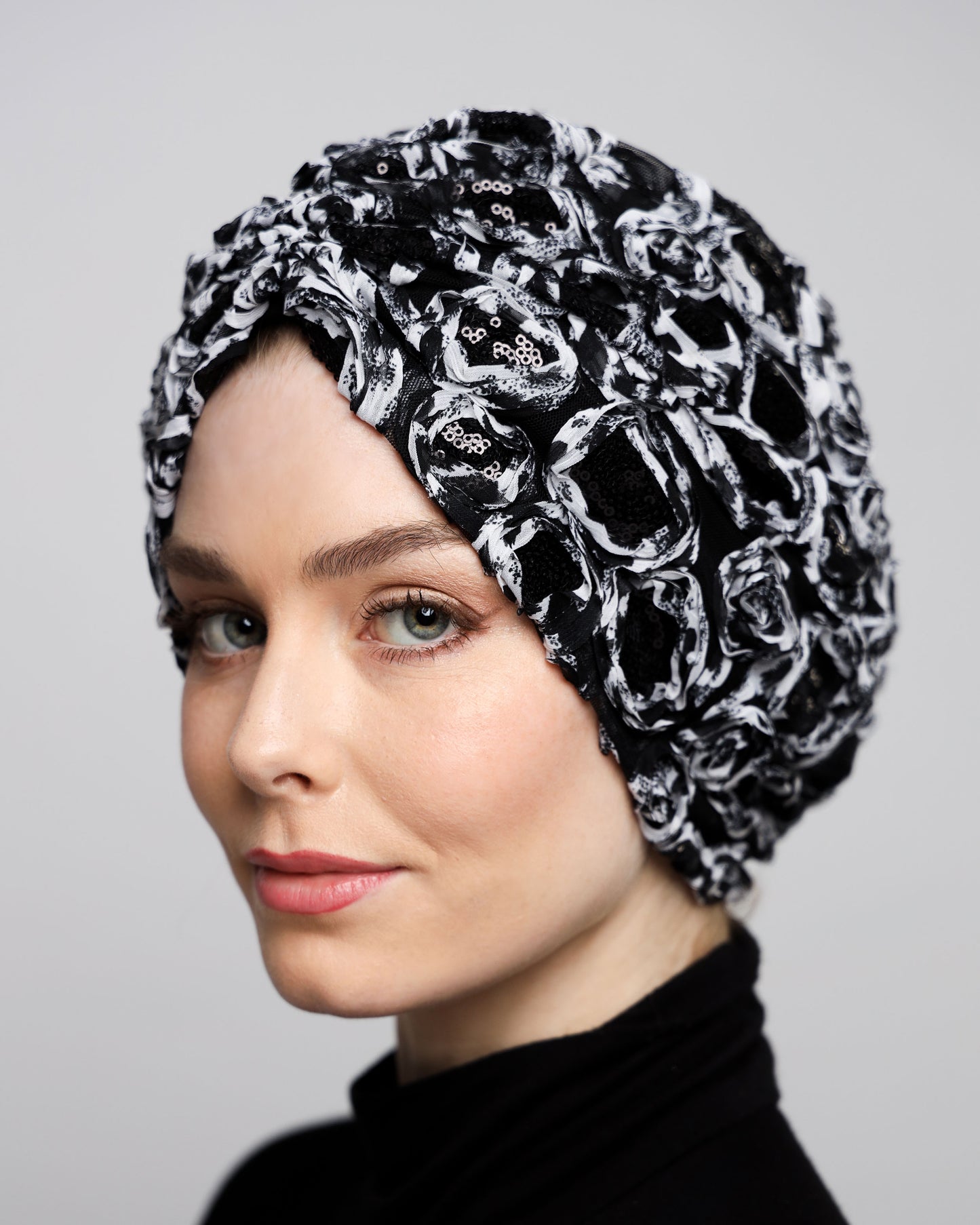 Black & White Sequin Turban