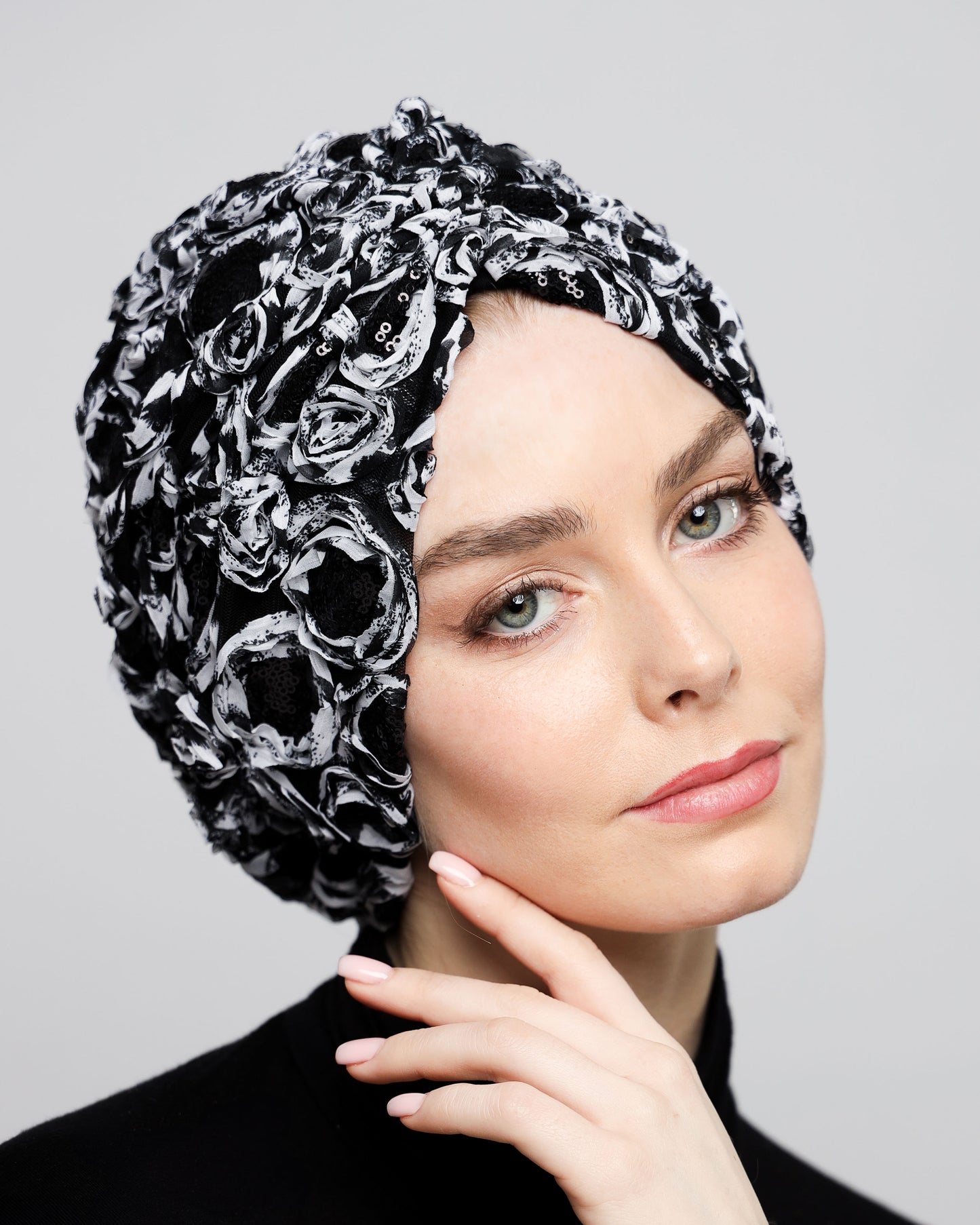 Black & White Sequin Turban