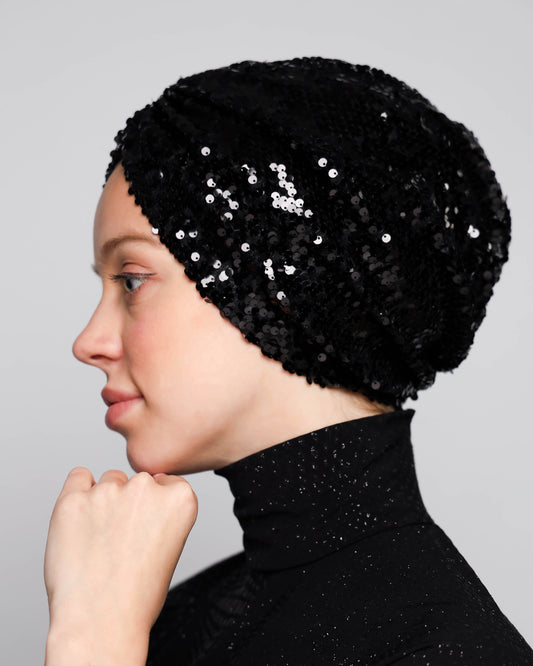 Black Sequin Gathering Turban