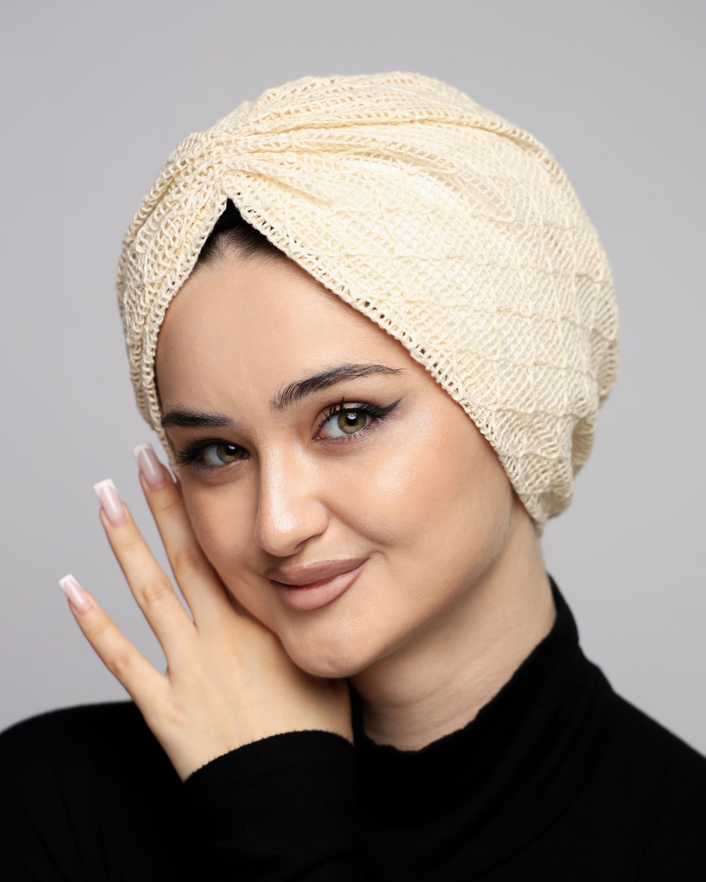 Beige knitting Turban