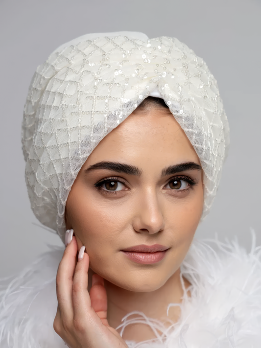 Bridal Sequin Gathering Turban