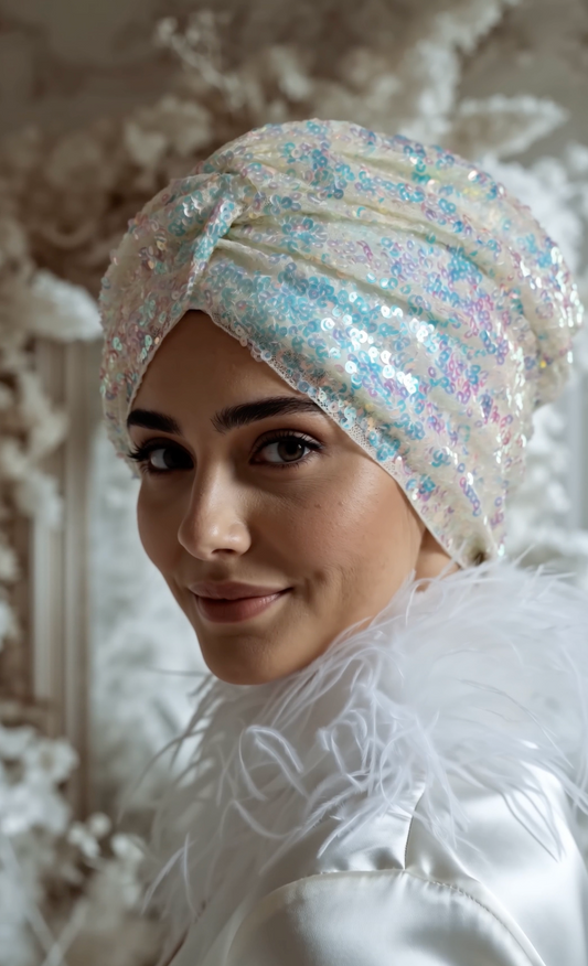 Bridal Rainbow Sequin Turban