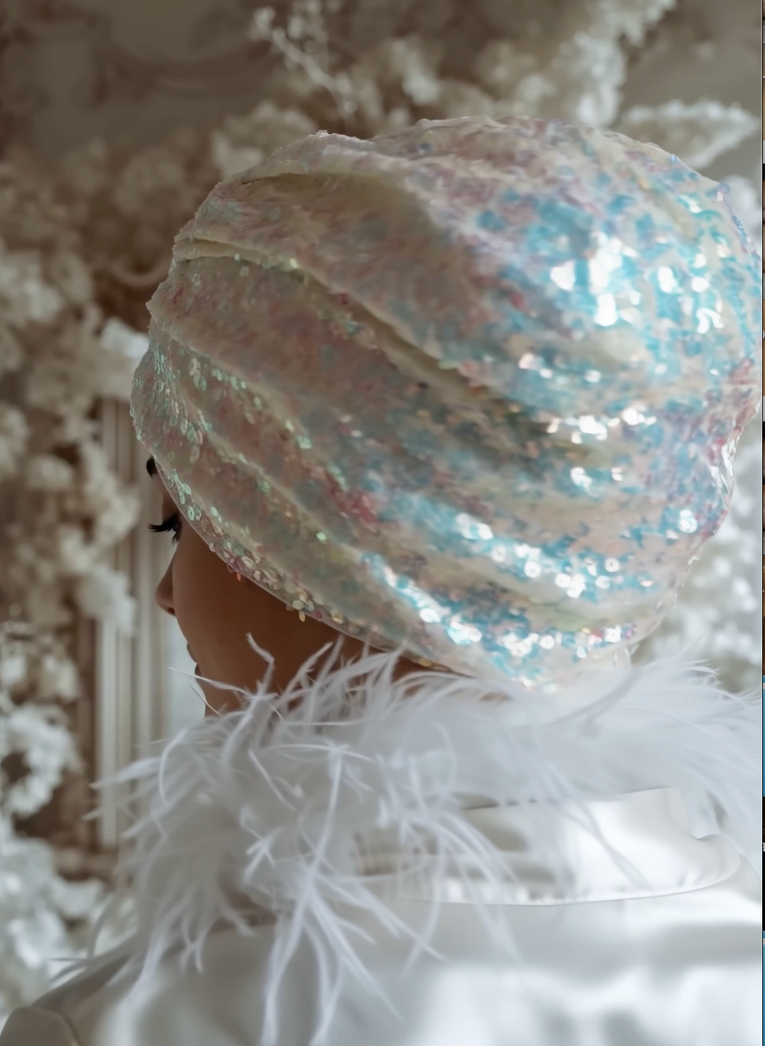 Bridal Rainbow Sequin Turban