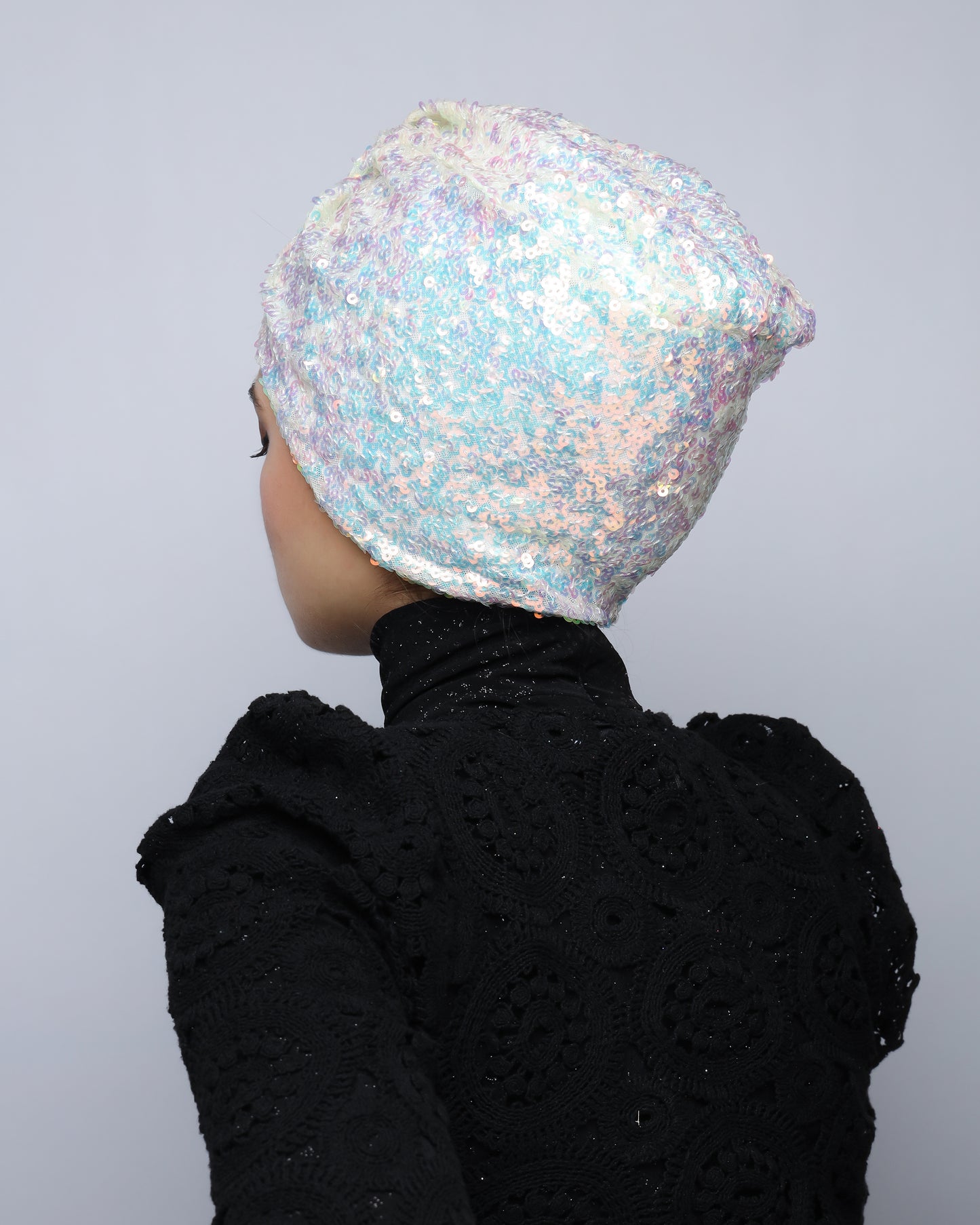 White Rainbow Sequin Turban